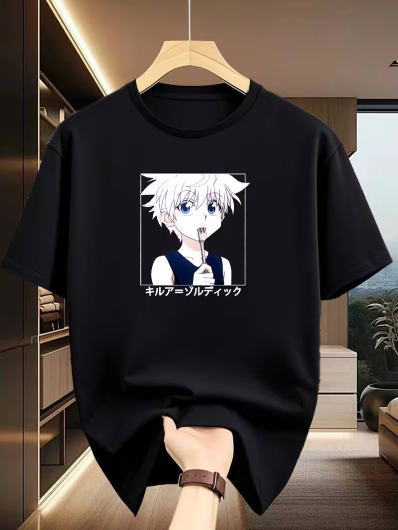 Killua Zoldyck Japanese Text Anime Graphic T-Shirt | Hunter x Hunter Manga Tee
