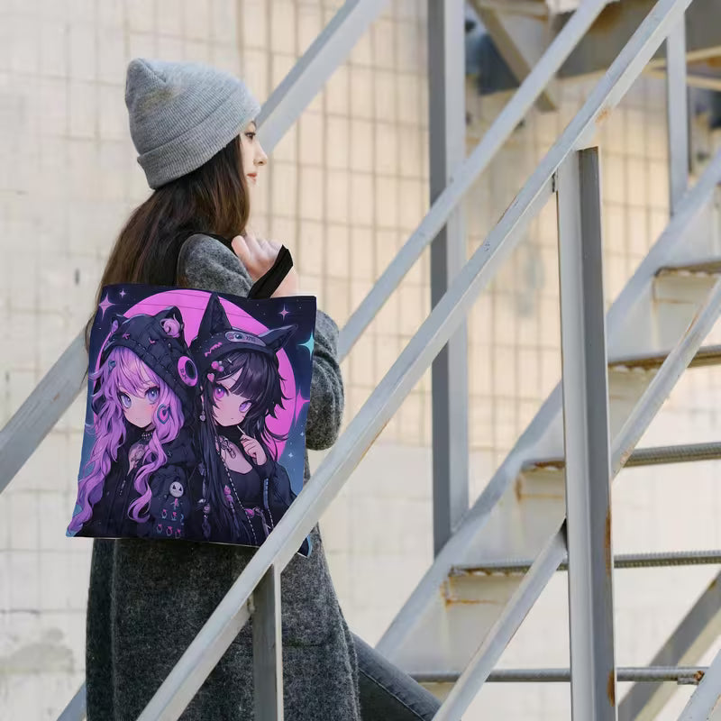 Tote Bag Dark Witch Gothic Anime Girl Canvas Tote Bag | Kawaii Goth Aesthetic Shoulder Bag