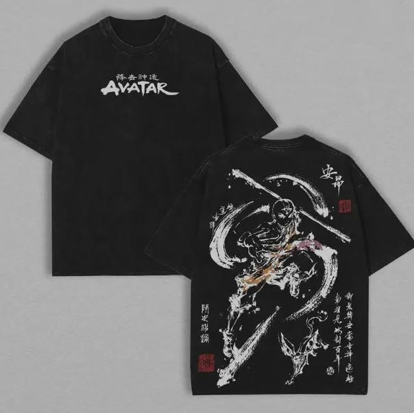 Aang Vintage Washed Black Shirt, Avatar The Last Airbender Tee