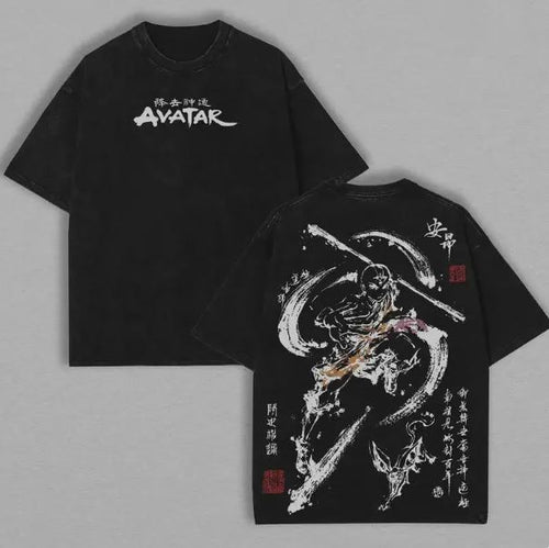 Aang Vintage Washed Black Shirt, Avatar The Last Airbender Tee
