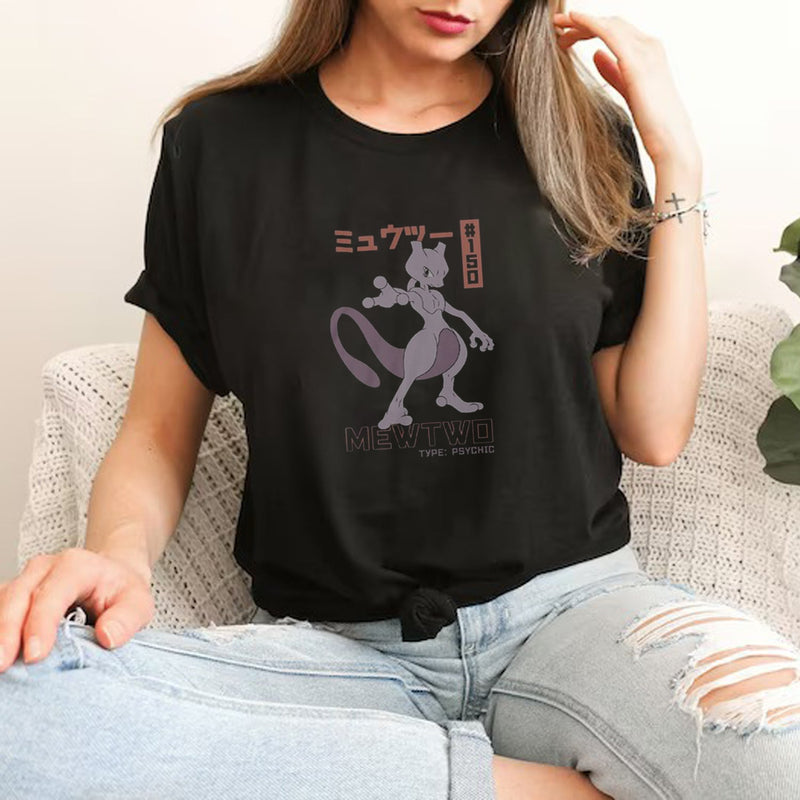 black mewtwo tshirt fpr pokemon fans