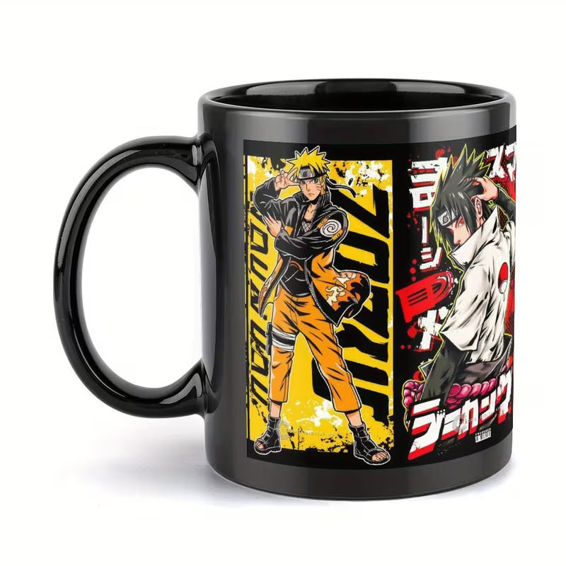 Naruto vs Sasuke Anime Coffee Mug | 11oz Black Ceramic Manga Fan Gift Mug