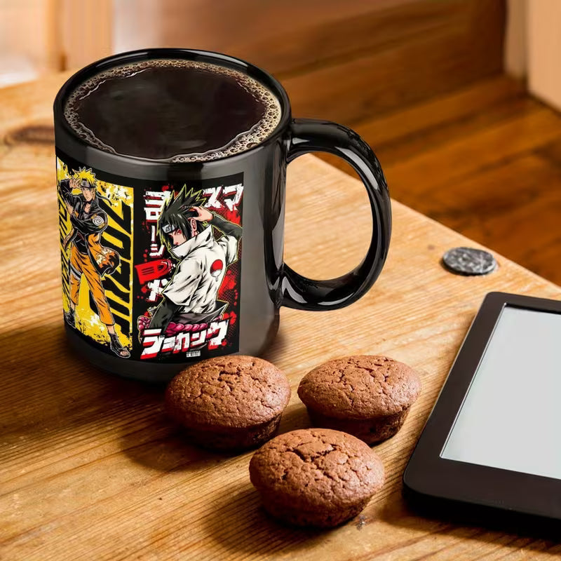 Naruto vs Sasuke Anime Coffee Mug | 11oz Black Ceramic Manga Fan Gift Mug