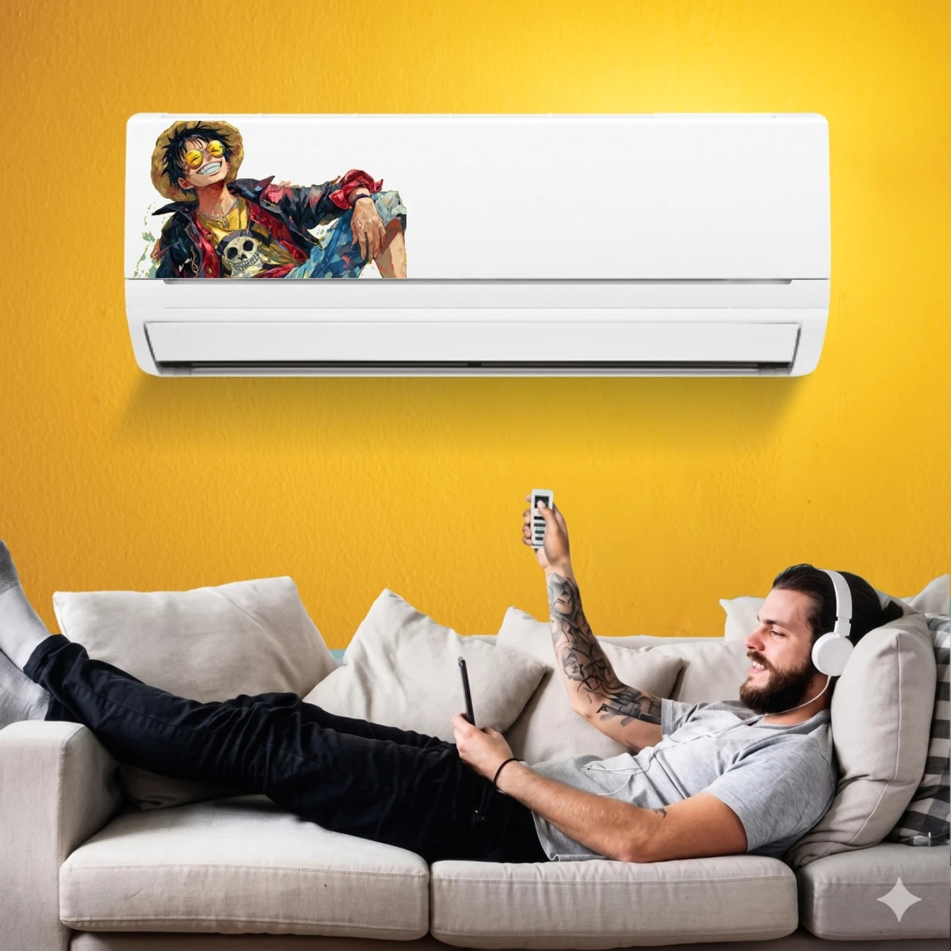 One Piece Luffy Chill Pose AC Sticker | Anime Split AC Vinyl Decal